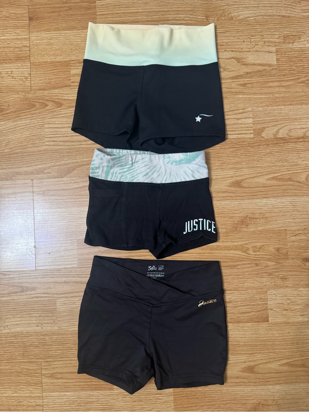 Justice Girls Black Active Shorts Set with Yellow and Mint Waistbands